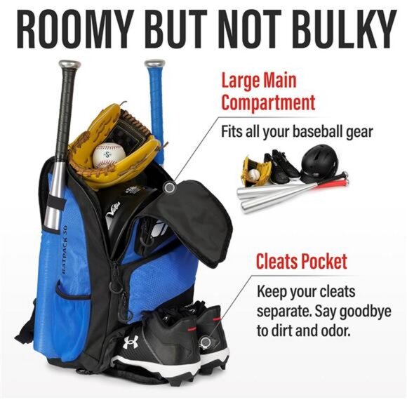 Baseball Bag - Backpack for Baseball, Softball, Tball - Adults & Youth Bat Bag - Picture 3 of 7